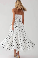 Laden Sie das Bild in den Galerie-Viewer, Weißes Trägerloses A-Linie Kleid mit schwarzen Polka Dots