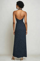 Laden Sie das Bild in den Galerie-Viewer, Neckholder Marine Etui Langes weißes Polka Dots Kleid