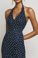 Laden Sie das Bild in den Galerie-Viewer, Neckholder Marine Etui Langes weißes Polka Dots Kleid