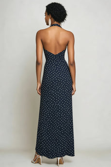 Neckholder Marine Etui Langes weißes Polka Dots Kleid