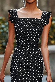 Meerjungfrau Schwarz Weißes Polka Dots Kleid mit Rüschen