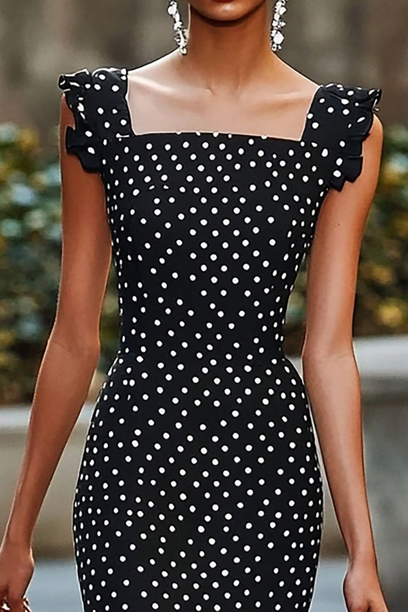 Laden Sie das Bild in den Galerie-Viewer, Meerjungfrau Schwarz Weißes Polka Dots Kleid mit Rüschen