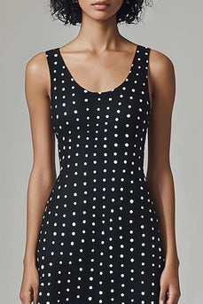 Schwarzes weißes Polka Dots Kleid mit Rundhalsausschnitt