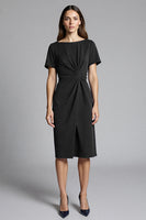 Laden Sie das Bild in den Galerie-Viewer, Marineblaues Midi Etuikleid mit Rüschen