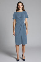 Laden Sie das Bild in den Galerie-Viewer, Marineblaues Midi Etuikleid mit Rüschen