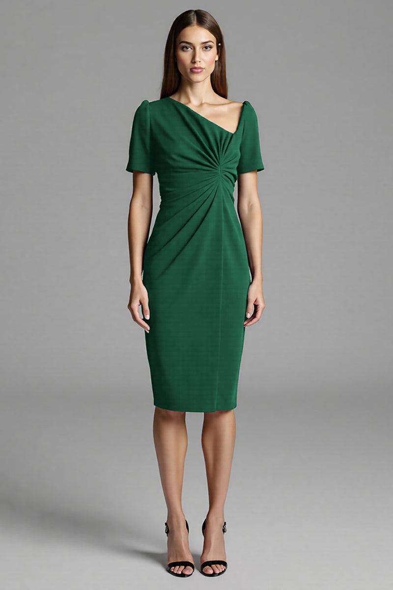 Laden Sie das Bild in den Galerie-Viewer, Marineblaues Kurzärmeliges Etui Arbeitskleid mit Rüschen