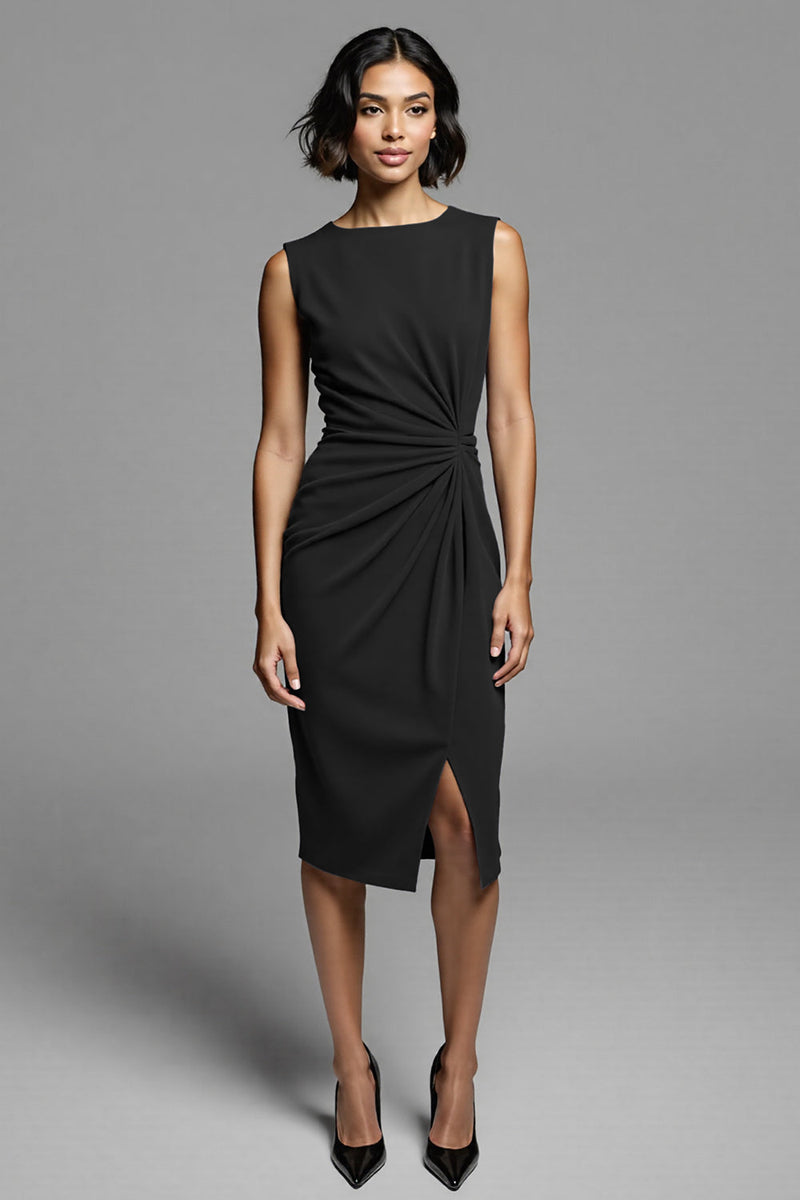 Laden Sie das Bild in den Galerie-Viewer, Graues Midi Arbeitskleid mit Rüschen und Schlitz