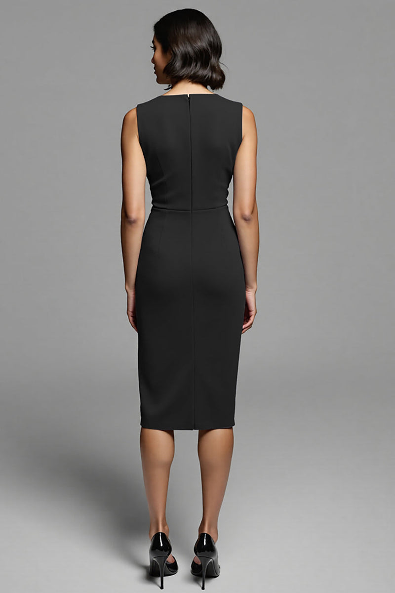 Laden Sie das Bild in den Galerie-Viewer, Graues Midi Arbeitskleid mit Rüschen und Schlitz