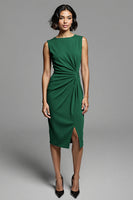 Laden Sie das Bild in den Galerie-Viewer, Graues Midi Arbeitskleid mit Rüschen und Schlitz