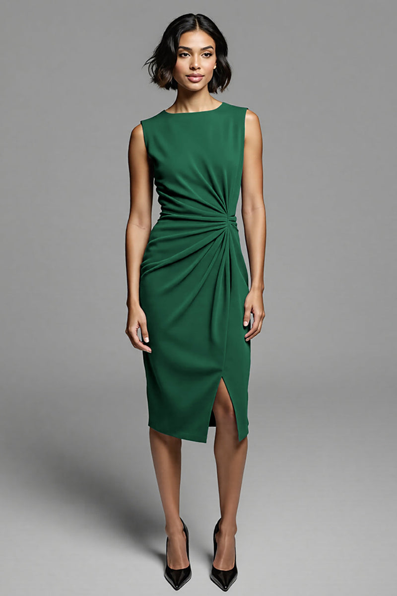 Laden Sie das Bild in den Galerie-Viewer, Graues Midi Arbeitskleid mit Rüschen und Schlitz