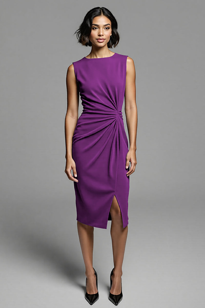 Laden Sie das Bild in den Galerie-Viewer, Graues Midi Arbeitskleid mit Rüschen und Schlitz