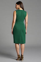 Laden Sie das Bild in den Galerie-Viewer, Marineblaues Midi Arbeitskleid mit V-Ausschnitt und Schärpe