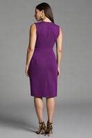 Laden Sie das Bild in den Galerie-Viewer, Marineblaues Midi Arbeitskleid mit V-Ausschnitt und Schärpe