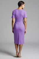 Laden Sie das Bild in den Galerie-Viewer, Einfaches Champagner Midi Arbeitskleid mit Rüschen