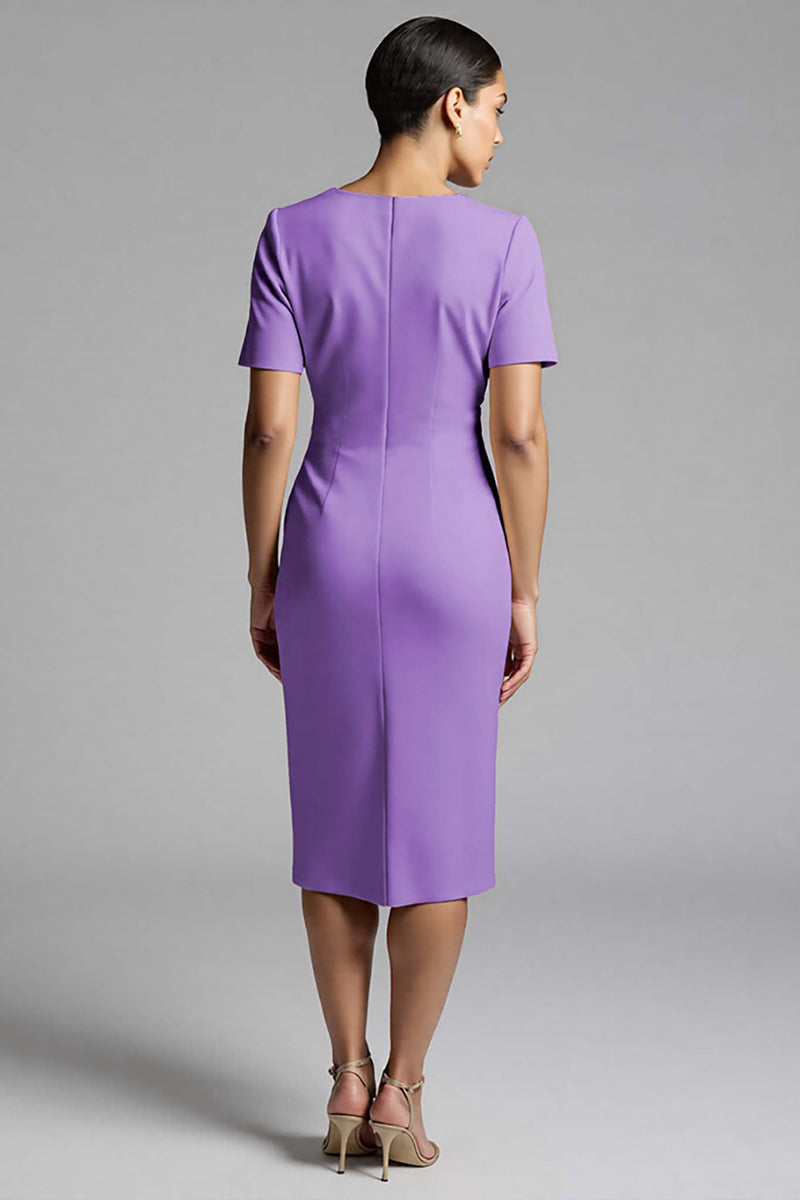 Laden Sie das Bild in den Galerie-Viewer, Einfaches Champagner Midi Arbeitskleid mit Rüschen