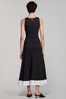 Laden Sie das Bild in den Galerie-Viewer, A-Linie Langes Schwarzes Arbeitskleid mit Perlen