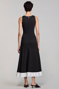 A-Linie Langes Schwarzes Arbeitskleid mit Perlen