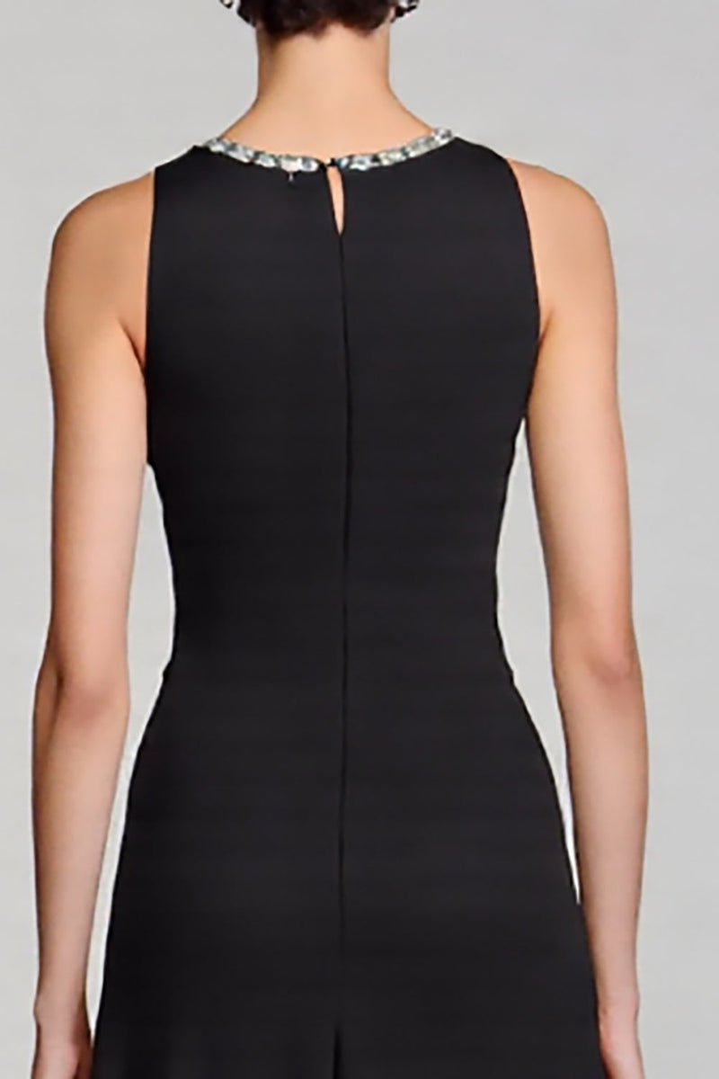 Laden Sie das Bild in den Galerie-Viewer, A-Linie Langes Schwarzes Arbeitskleid mit Perlen