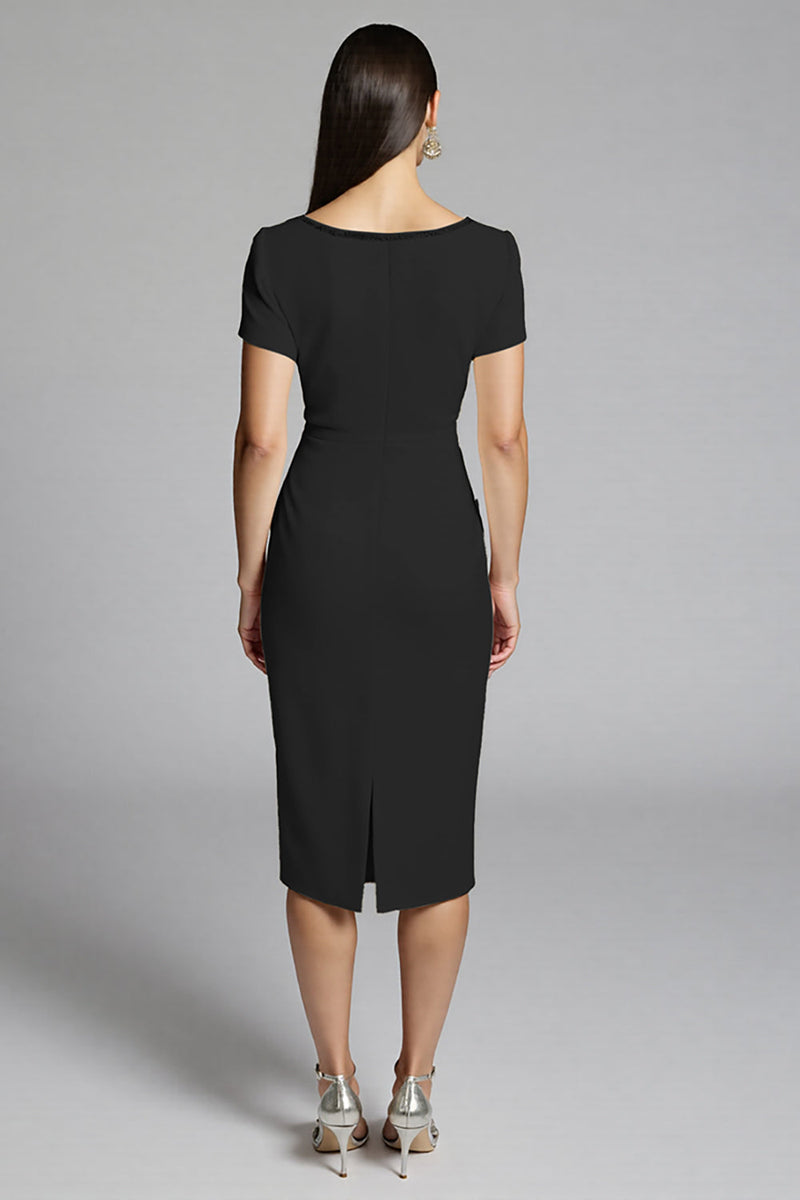 Laden Sie das Bild in den Galerie-Viewer, Beige Perlenbesetztes Etui Arbeitskleid mit Rüschen