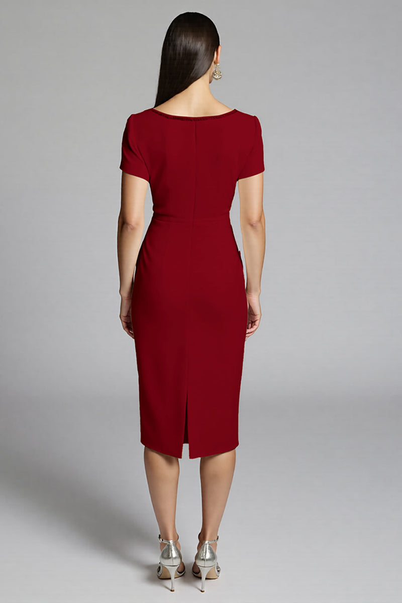 Laden Sie das Bild in den Galerie-Viewer, Beige Perlenbesetztes Etui Arbeitskleid mit Rüschen