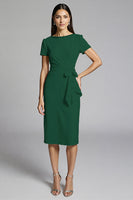 Laden Sie das Bild in den Galerie-Viewer, Beige Perlenbesetztes Etui Arbeitskleid mit Rüschen