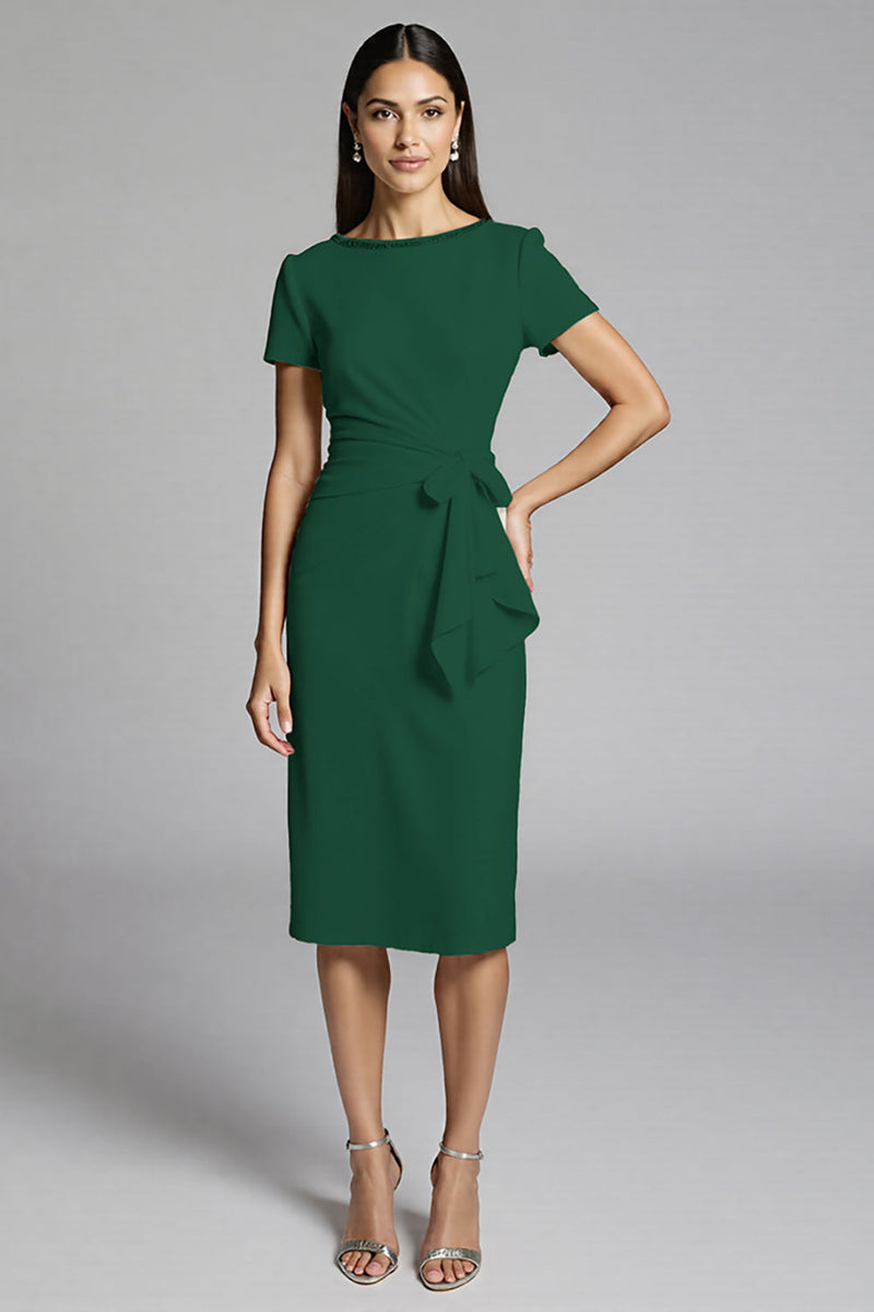 Laden Sie das Bild in den Galerie-Viewer, Beige Perlenbesetztes Etui Arbeitskleid mit Rüschen