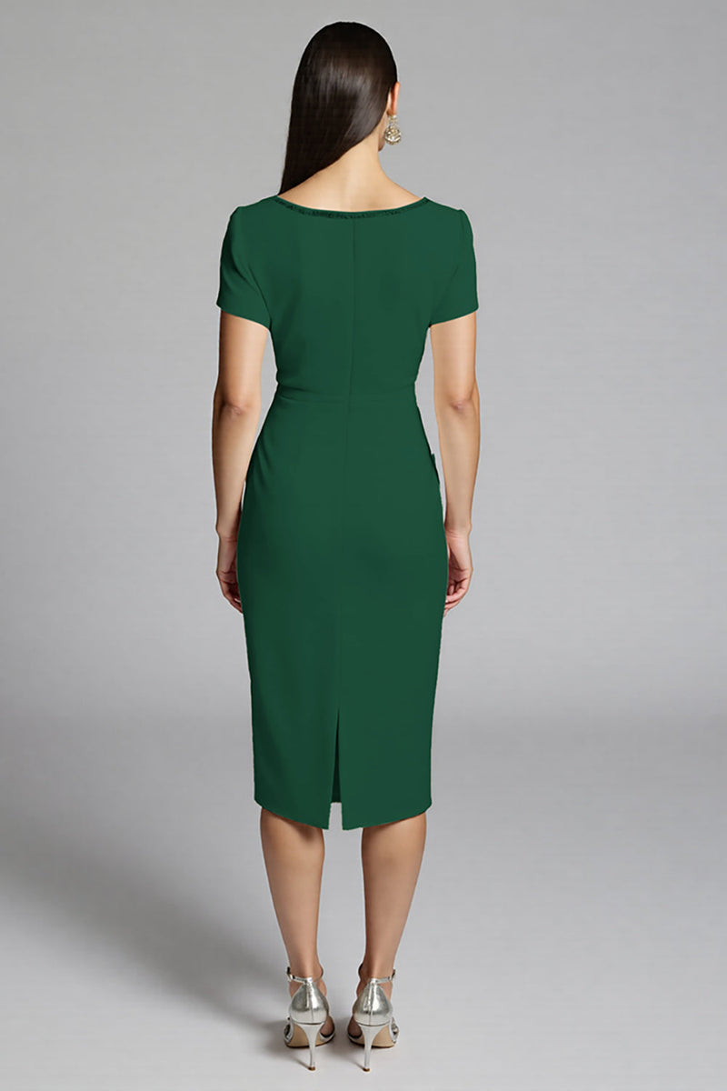 Laden Sie das Bild in den Galerie-Viewer, Beige Perlenbesetztes Etui Arbeitskleid mit Rüschen