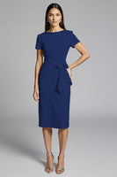 Laden Sie das Bild in den Galerie-Viewer, Beige Perlenbesetztes Etui Arbeitskleid mit Rüschen