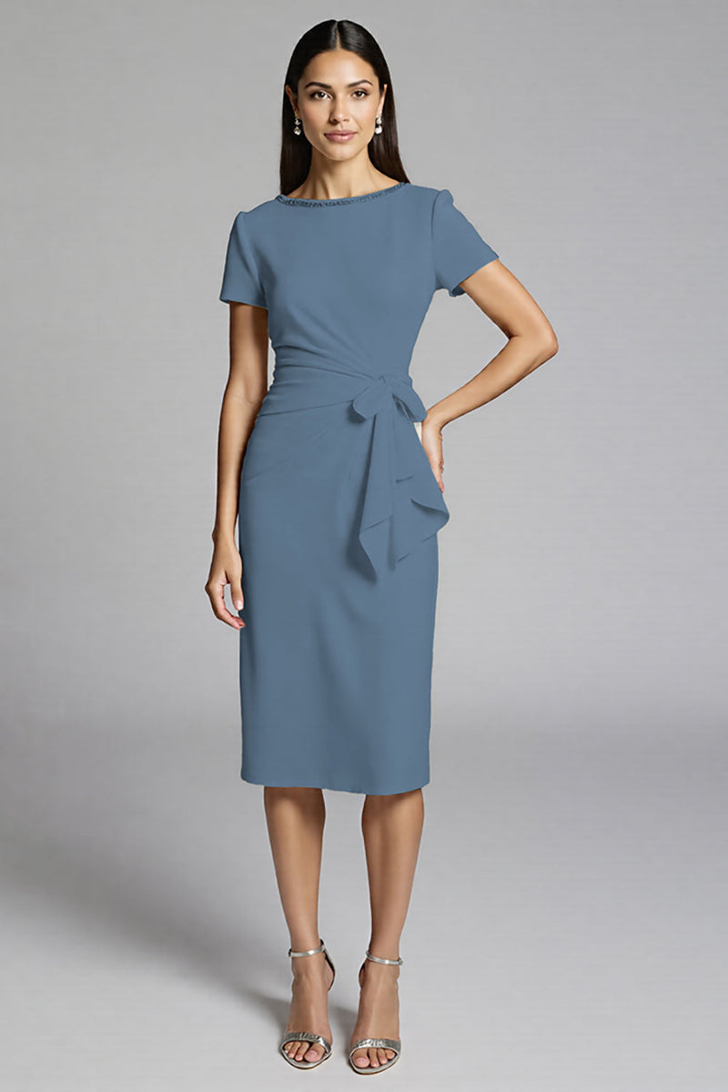 Laden Sie das Bild in den Galerie-Viewer, Beige Perlenbesetztes Etui Arbeitskleid mit Rüschen