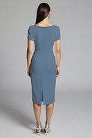 Laden Sie das Bild in den Galerie-Viewer, Beige Perlenbesetztes Etui Arbeitskleid mit Rüschen