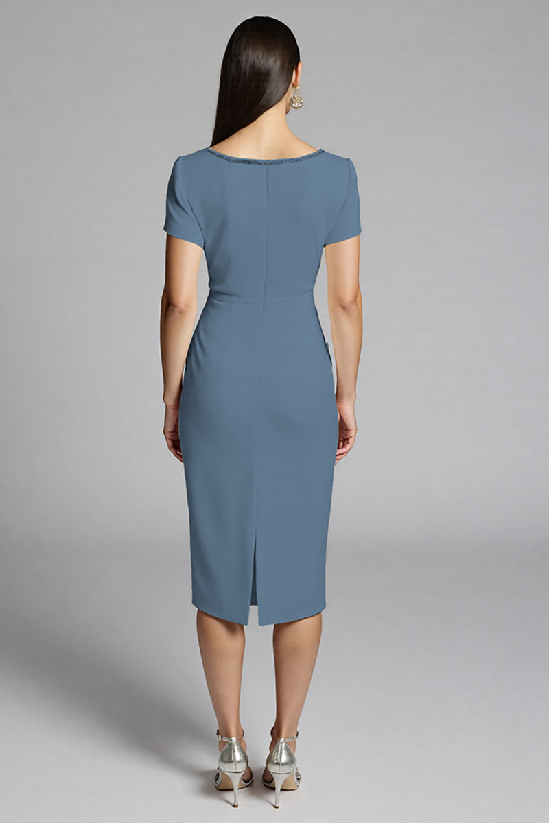 Laden Sie das Bild in den Galerie-Viewer, Beige Perlenbesetztes Etui Arbeitskleid mit Rüschen