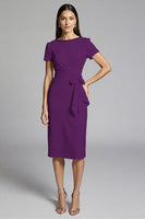 Laden Sie das Bild in den Galerie-Viewer, Beige Perlenbesetztes Etui Arbeitskleid mit Rüschen