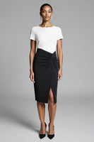 Laden Sie das Bild in den Galerie-Viewer, Schwarzes Asymmetrisches Arbeitskleid mit Rüschen und Schlitz