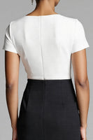 Laden Sie das Bild in den Galerie-Viewer, Schwarzes Asymmetrisches Arbeitskleid mit Rüschen und Schlitz