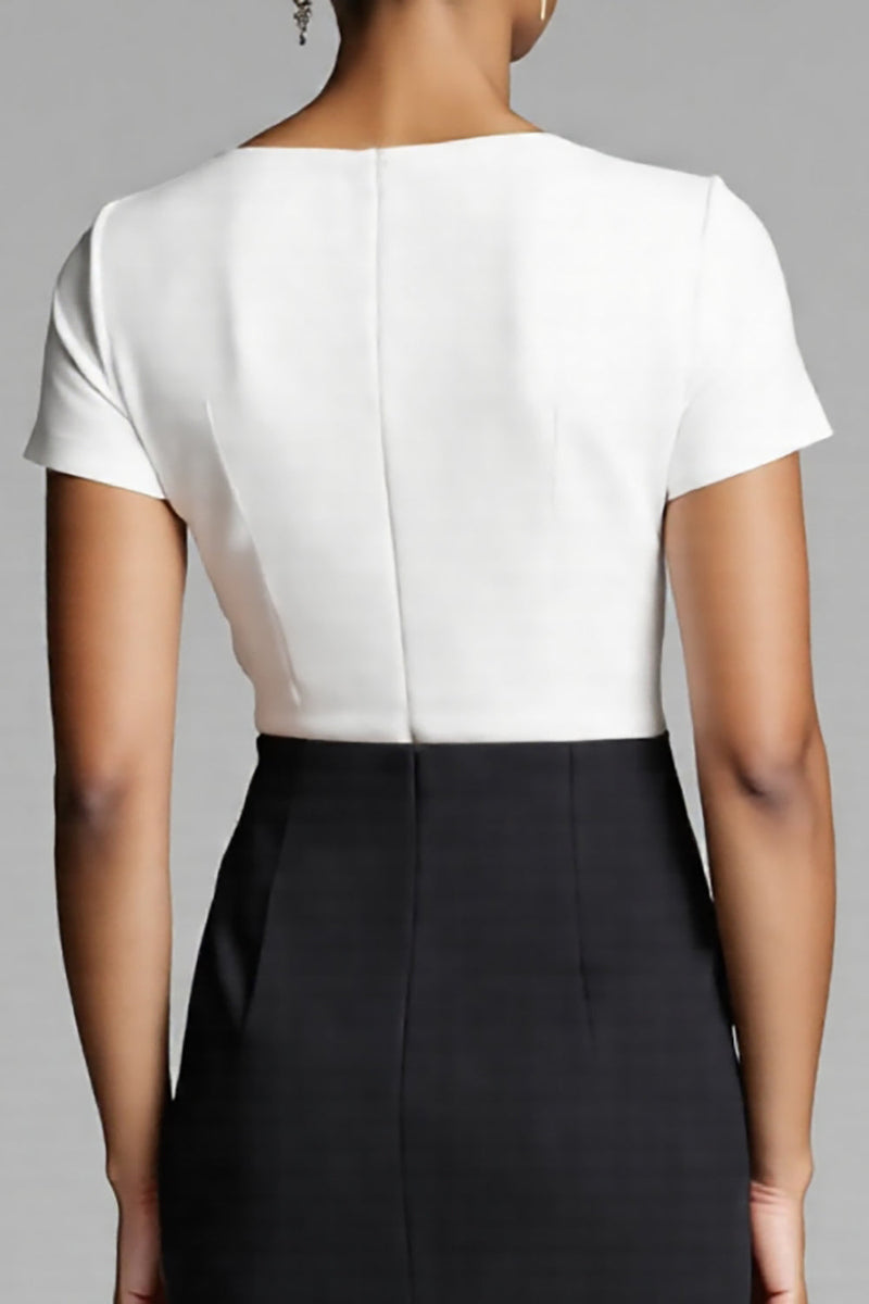 Laden Sie das Bild in den Galerie-Viewer, Schwarzes Asymmetrisches Arbeitskleid mit Rüschen und Schlitz