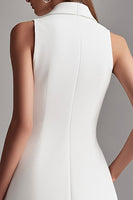 Laden Sie das Bild in den Galerie-Viewer, Elfenbein Satin A-Linie Spitzenrevers Kurzes Arbeitsblazerkleid