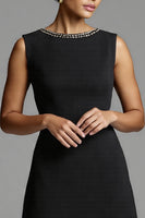 Laden Sie das Bild in den Galerie-Viewer, Schwarz-weißes Satin A-Linie Midi Arbeitskleid mit Rüschen