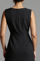 Laden Sie das Bild in den Galerie-Viewer, Schwarz-weißes Satin A-Linie Midi Arbeitskleid mit Rüschen