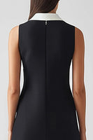 Laden Sie das Bild in den Galerie-Viewer, Schwarz Elfenbein Midi Etui Arbeitskleid aus Satin mit Kragen