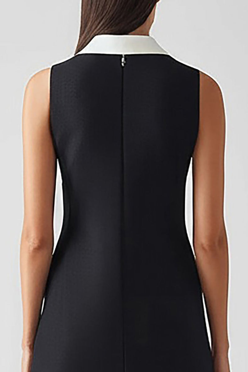 Laden Sie das Bild in den Galerie-Viewer, Schwarz Elfenbein Midi Etui Arbeitskleid aus Satin mit Kragen