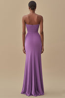 Laden Sie das Bild in den Galerie-Viewer, Schwarzes Trägerloses Gerafftes Langes Ballkleid mit Schlitz