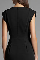 Laden Sie das Bild in den Galerie-Viewer, Schwarzes Patchwork Midikleid mit V-Ausschnitt und Flügelärmeln