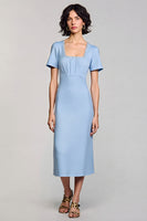 Laden Sie das Bild in den Galerie-Viewer, Himmelblaues Midi Etui Arbeitskleid mit quadratischem Ausschnitt