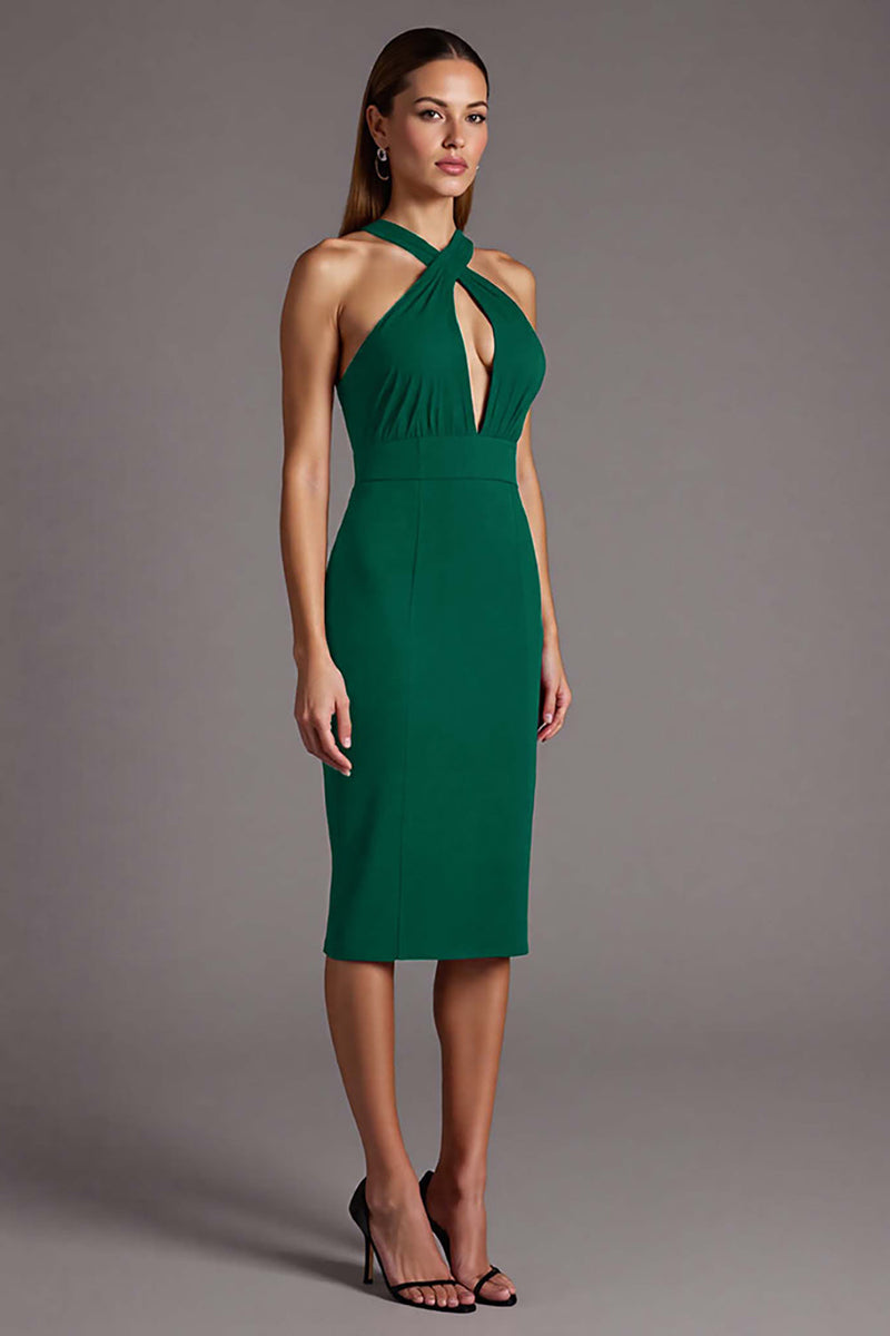 Laden Sie das Bild in den Galerie-Viewer, Burgunder Midi Etuikleid mit Kreuzausschnitt