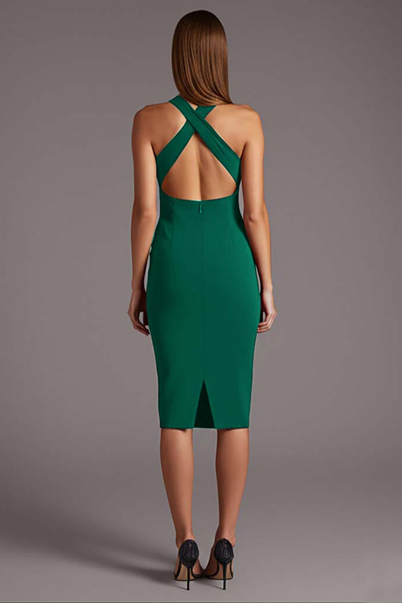 Laden Sie das Bild in den Galerie-Viewer, Burgunder Midi Etuikleid mit Kreuzausschnitt