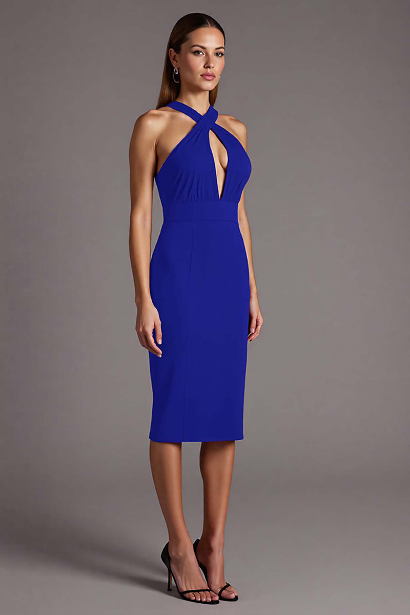 Laden Sie das Bild in den Galerie-Viewer, Burgunder Midi Etuikleid mit Kreuzausschnitt