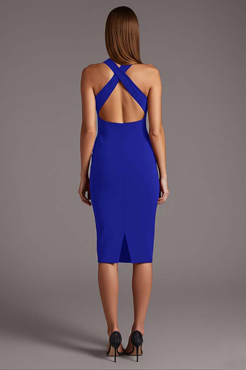 Laden Sie das Bild in den Galerie-Viewer, Burgunder Midi Etuikleid mit Kreuzausschnitt