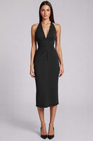 Laden Sie das Bild in den Galerie-Viewer, Burgunderrotes Etui Neckholder Midi Abendkleid mit Schlitz