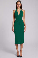 Laden Sie das Bild in den Galerie-Viewer, Burgunderrotes Etui Neckholder Midi Abendkleid mit Schlitz