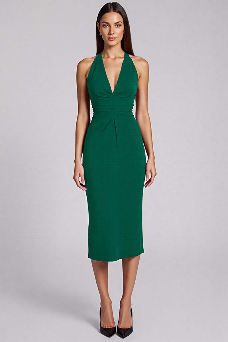 Laden Sie das Bild in den Galerie-Viewer, Burgunderrotes Etui Neckholder Midi Abendkleid mit Schlitz